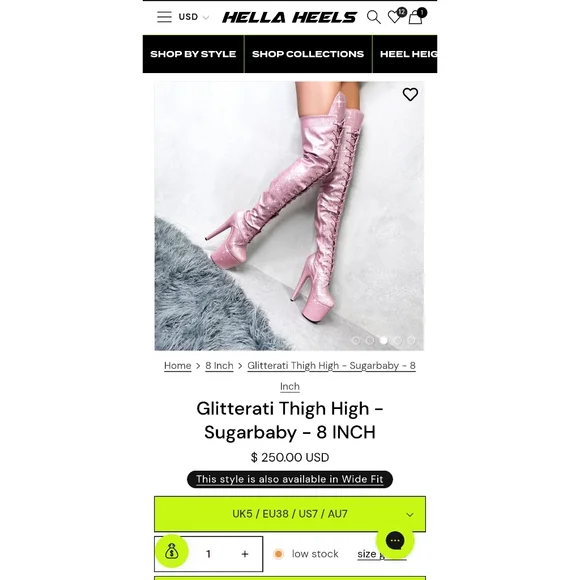 Hella Heels NWOB 8" Glitterati Sugarbaby Pink Thigh High Boots Front Lace Pole - Picture 2 of 13